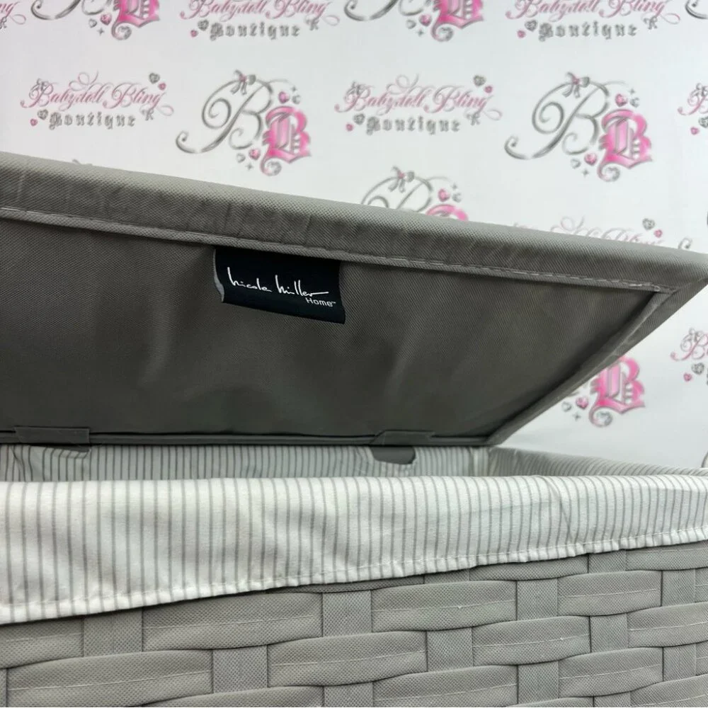 Nicole Miller basket flip top bin tote storage Gray Woven Basket with Lid
